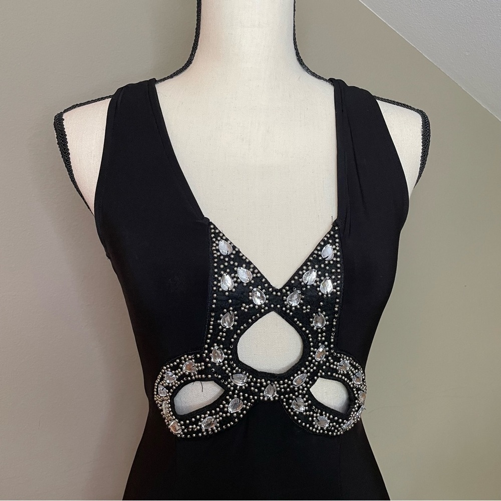 Windsor Black Jeweled Studded Cutout Criss Cross Racerback Gown Dress Small - Picture 5 of 12